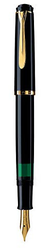 Pelikan Classic 200 Füllfederhalter, Schwarz, B-Feder, 24-Karat vergoldete Zierelemente, im Geschenk-Etui