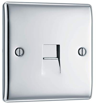 British General BG Electrical Single Secondary Slave Telephone Socket, Raised Profile, Round Edges, Nexus Metal, Polished Chrome, NPCBTS1