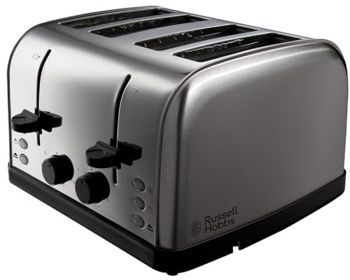 Russell Hobbs 4 Slice Toaster (High lift feature, 7 Browning levels, Frozen/Cancel/Reheat function, Red indicator lights, Removable crumb tray, 850W, Stainless Steel with brushed sides) 18790
