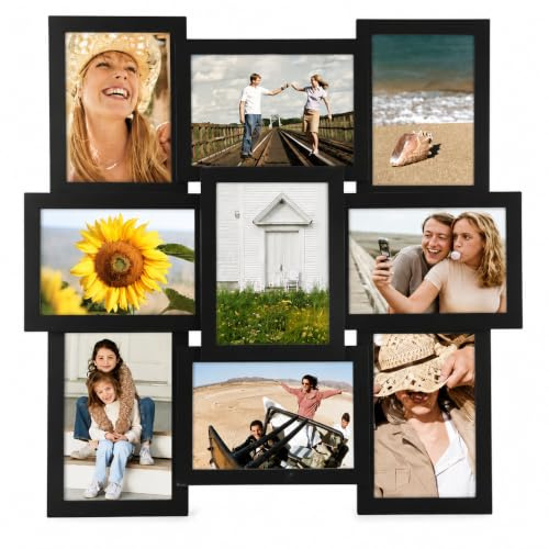 Malden International Designs 5 x 7 9-Opening Dimensional Collage Photo Wall Frame, Black