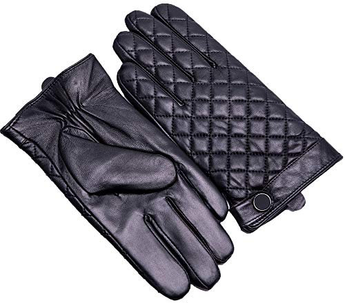 YISEVEN Herren Lederhandschuhe Gefüttert Touchscreen Warm Echtleder Handschuhe Lederhandschuhe Lammfell Autofahrerhandschuhe Herrenhandschuhe Autohandschuhe Geschenk, Schwarz M/9.0