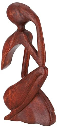 GURU SHOP Holzfigur, Statue, Deko Objekt Feng Shui 30 cm - Denker/Dunkelbraun, Dekoobjekte