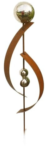 Gartendekoshop24 - Gartendeko Roststab für draußen, Gartenstecker aus Edelrost, 117 cm, mit 3 Edelstahlkugeln. Handgemachter Stab aus Rost für Ihren Garten. Immer EIN schönes Geschenk, wetterfest.