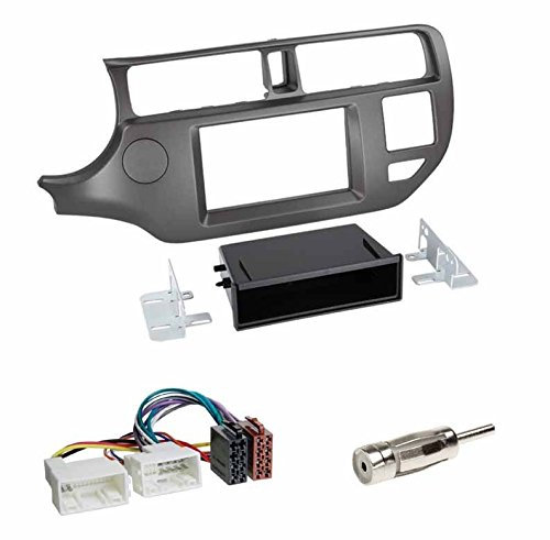 Einbauset : Autoradio Doppel-DIN 2-DIN Blende Einbaurahmen Radioblende + Ablagefach anthrazit + ISO KFZ Kabel Radio Adapter Radioadapter + Antennenadapter für Kia Rio (UB) 09/2011 - 03/2015