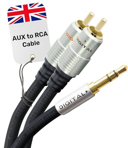 CableMountain 0.5m RCA to 3.5mm Cable - Phono to Mini Headphone Jack - Gold Plated Male-to-Male Phono to 3.5mm Jack Cable | Stereo Y Splitter RCA Cables for Turntable, TV and Speakers