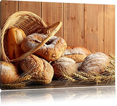 Pixxprint Brot Brötchen Frühstück Bäcker, Größe: 120x80cm, Leinwandbild, fertig gespannt, Wandbild, Dekoration, Kunstdruck, kein Poster