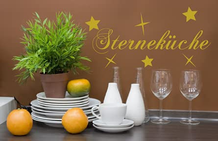 Wandtattoo für die Küche Text / Sprüche - Sterneküche - mit Sternen 29x12 cm, schwarz, 620042 Wandaufkleber Wandtatoos Sticker Aufkleber für die Wand, Fensterbild, Tapete, Fliesen, Autoaufkleber, Türaufkleber