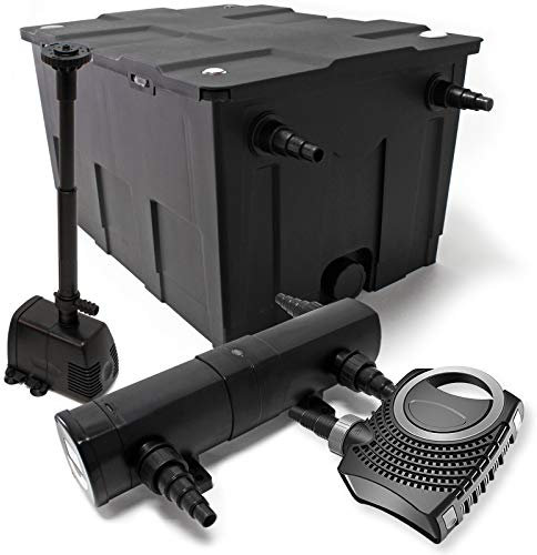 WilTec Kit Complet: CBF-550 Filtre de Bassin jusqu'à 60000L Biologique, NEO10000 Pompe de Filtration 10000l/h 80W, CUV-218 Lampe UV UVC Clarificateur avec 18W, HJ-943 Pompe pour Fontaine 800l/h 16W