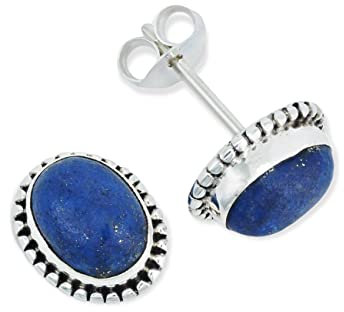 Ohrstecker 925 Silber Lapis Lazuli blauer Stein Edelstein Ohrringe echt Silber Damen Sterling Silber Stecker Geschenk(MOS-017-06)