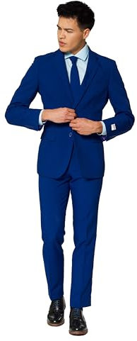 OppoSuits Modisch Party Einfarbige Anzüge für Herren - Mit Jackett, Hose und Krawatte, Blau (Navy Royale), 46 EU