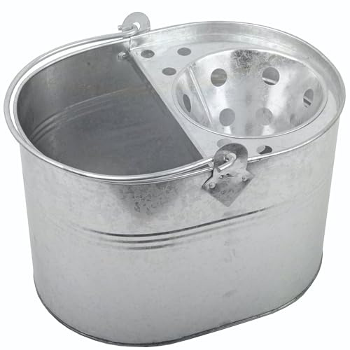 Metal Mop Bucket Galvanised Steel Traditional Mop Bucket with Wringer 11L