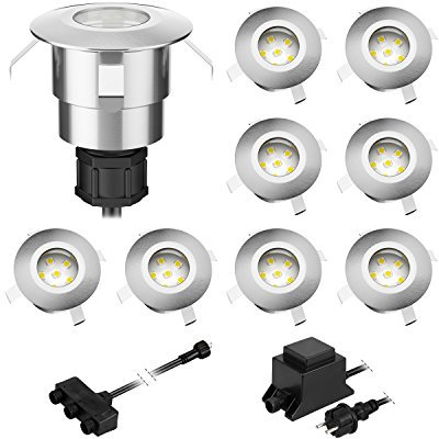 ledscom.de LED Boden-Einbauleuchte Atria für außen Aluminium warm-weiß, je 14lm, IP65, 40mm Ø 9er Set