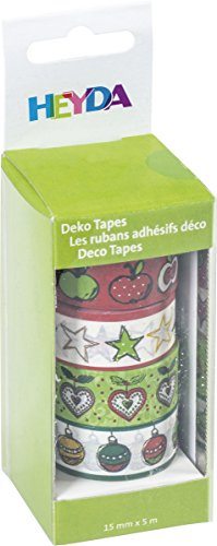 Heyda 203584386 Deko Tapes „Weihnachten“ jede Rolle 15 mm x 5 M, Motiv: Äpfel