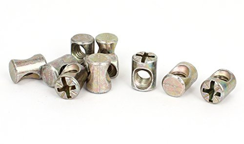 sourcing map 10 pcs Tuerca ranurada de barril para muebles de tonos bronce M6 x 13mm