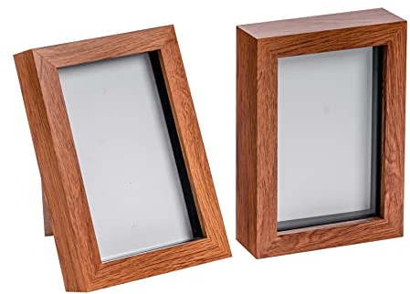 Nicola Spring 3D Shadow Box Photo Frames - 4 x 6 (10 x 15cm) - Pack of 2 - Dark Wood 3D Photo Frame Picture Frame Box Small Portrait Display Case for Crafts, Keepsakes, Wedding, Graduation