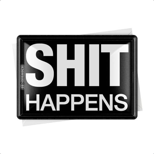 Nostalgic-Art Retro Blechpostkarte, 10 x 14 cm, Shit Happens – Geschenk-Idee mit Spruch, Postkarte aus Metall, Mini-Blechschild als Grußkarte