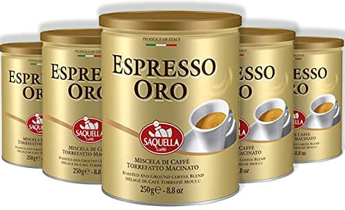 Saquella | Caffè Macinato Per Macchina Espresso Caffe In Polvere Qualità Espresso Oro Per Macchinetta Moka o Filtro Aroma Intenso Gusto Forte 4 Lattine Da 250 Grammi