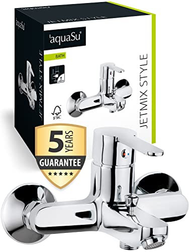 aquaSu® Badewannenarmatur Jetmix Style, mit Typ 1/2 '' Brauseabgang unten und Umstell-Funktion, Einhebelmischer Messing, Aufputz-Armatur Badewanne in Chrom, 78782 6