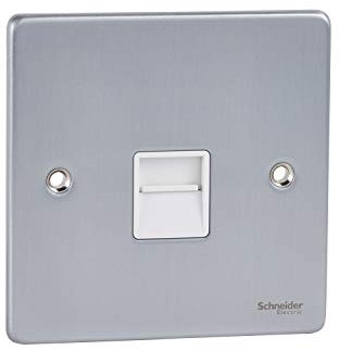 Schneider Electric Ultimate Low Profile - Single Telephone Socket, Secondary, GU7562WBC, Brushed Chrome with White Insert
