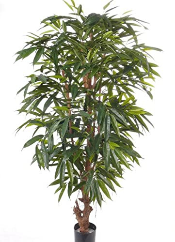 Künstlicher Ficus Baum 180cm hoch mit Naturstamm und dichtem Blattwerk - Großer Kunstbaum Dekobaum im Topf