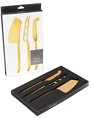 Viski Gold Cheese Knives, Set of 3 Cheese Knives, Stainless Steel with Gold Finish, Cheese Tools, Gold, Set of 3