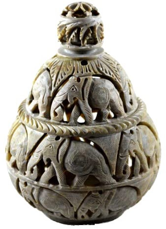 Royal Handicrafts Handcrafted Soapstone Tea Light Holder and Potpourri Box With Elephant Carving