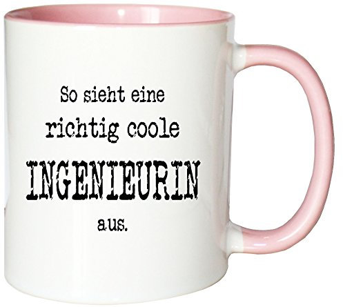Mister Merchandise Kaffeetasse So Sieht eine richtig Coole Ingenieurin aus. Teetasse Becher, Farbe: Weiß-Rosa