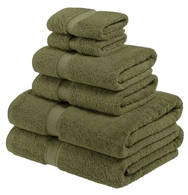 Superior - Set di Asciugamani in Cotone Egiziano 900 Grammi, 6 Pezzi, Verde Foresta