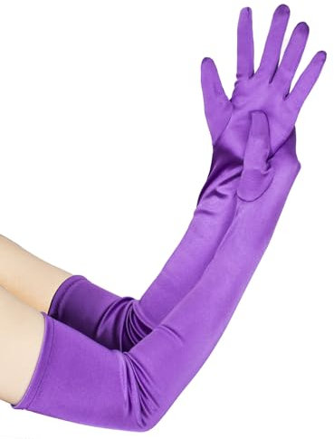 JISEN Women Long Party Formal Bridal 20s Satin Gloves Wedding Opera Mittens Purple 22 Inch