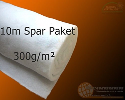 Neumann Handelsvertrieb Polsterwatte Vlieswatte Volumenvlies 1,6m breit - 10m Spar Paket (300g/m²)