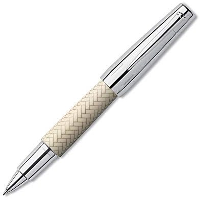 Faber-Castell 148265 - Tintenroller e-motion Edalharz Parkett, inklusive Geschenkverpackung, Metallspitze: M, Schaftfarbe: elfenbein / silber