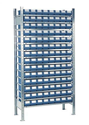 Steck-Anbauregal H2000xB1000xT300mm 14 Böden 112 Kästen Gr. 1 blau