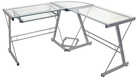 Pupitre de Metal, de Walker Edison, para Ordenador, de Cristal, 78,74 cm, Vidrio, Plateado, 51x130x74 cm