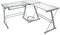 Eden Bridge Designs Computer Desk Modern Laptop Study Desk with Shelves for Home Office Soreno Metal Corner Desk, Glass, Silver, 3-Piece