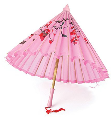 Bristol Novelty BA794 Parasol Pink Silk with Wooden Handle, Womens, One Size