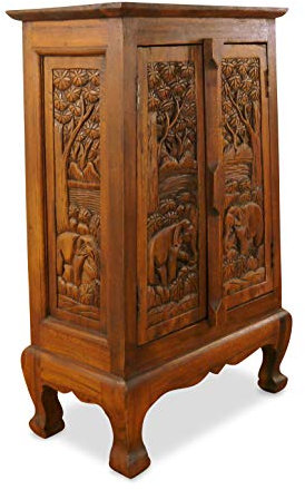 livasia Asiatischer Schrank aus Massivholz – 50x30x80cm – Handgeschnitztes Highboard aus Akazienholz, Kommode mit Einzigartigem Design, Nachhaltig & hochwertig