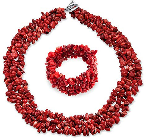 Ampio Cluster Di Corallo Rosso Tinto Chips Bib Statement Collar Necklace Stretch Bracelet Jewelry Set Per Le Donne
