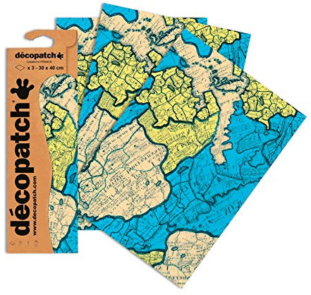 Clairefontaine C691O Decopatch Papier, 3er Pack Türkis mit Landkartenmotiv