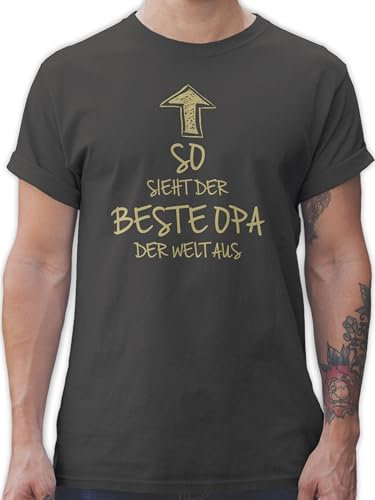 T-Shirt Herren - Geschenke - So Sieht der Beste Opa der Welt aus - L - Dunkelgrau - Grandfather Tshirt batertag Bester opi Shirt großeltern Geschenk Fater Tag Best Grandpa Shirts sprüche opas ist