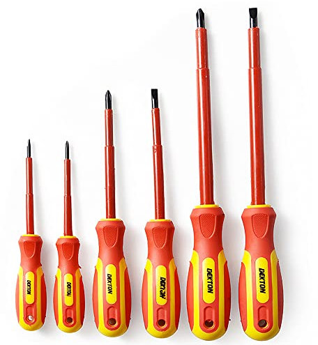 Dekton 6pc Insulated Screwdriver Set-6 Insulated Screwdrivers With Magnetic Tips And Ergonomic Handles| Slotted & Phillips Screwdrivers| Anti-slip Tips| High Voltage Safety| Ideal For Electricians Use