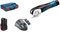 Bosch Professional System GUS 12V-300 - Cortador a batería (Autoafilado, hasta 3 mm en PVC, 2 baterías x 2.0 Ah, en L-Box), Negro/Azul, 12 V