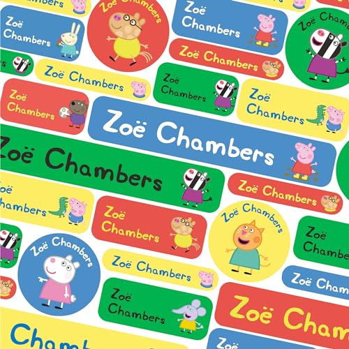 50 Name Labels for Kids No Iron Name Tags for Clothes Name Stickers for Water Bottles, School Uniform, School, Nursery, Care Homes, Washable and Dishwasher Safe for Children (Peppa and Friends)
