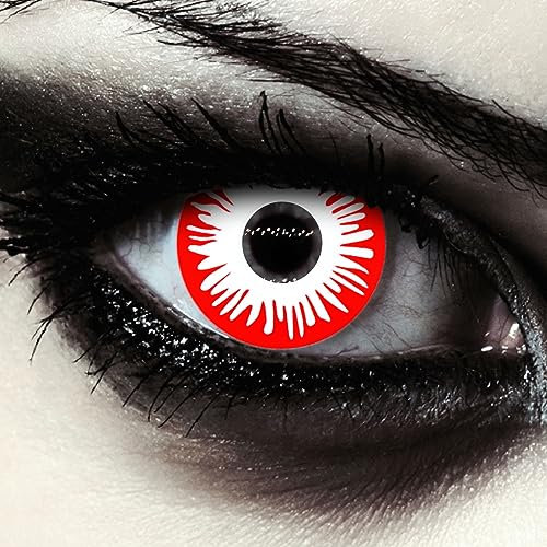 DESIGNLENSES, Farbige weiß rote Halloween Kostüm Kontaktlinsen, 1 Paar (2 Stück),weiche Vampir Farblinsen ohne Stärke, Zombie Fear