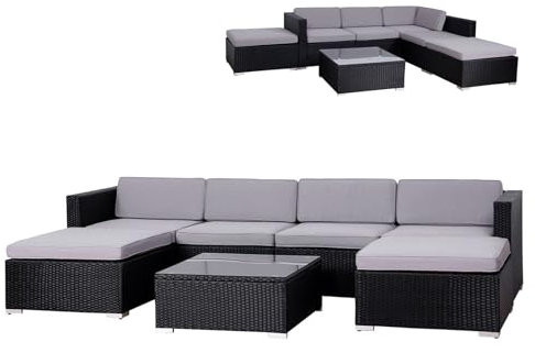 SVITA Lugano Garten-Lounge Polyrattan Garten-Set Sofa-Set Garnitur Gartenmöbel Couch-Set Schwarz