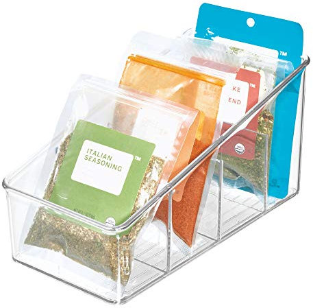 iDesign Kunststoff, boîte de rangement à 4 compartiments, grand bac plastique pour aliments emballés ou épices, bac alimentaire, transparent, Durchsichtig