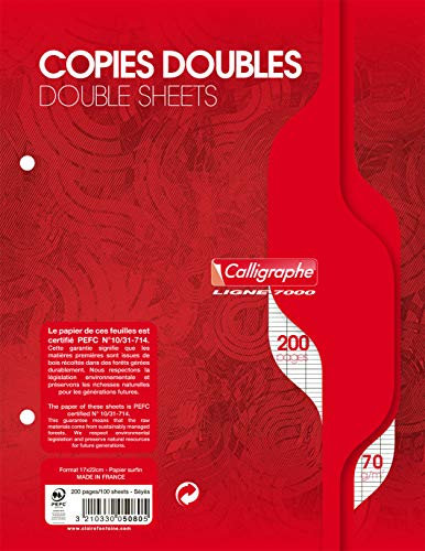 Calligraphe 5080C Un Paquet de Copies Doubles Perforées sous Film (une Marque de Clairefontaine) - 17x22 cm - 200 Pages Grands Carreaux - Papier 70 g