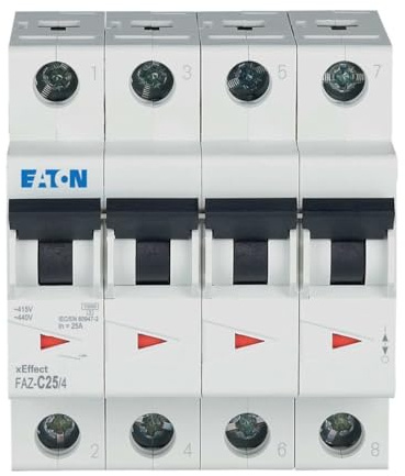 Eaton MCB Leitungsschutzschalter Typ C, 4-polig 25A 240 → 415V, Abschaltvermögen 10 kA xEffect