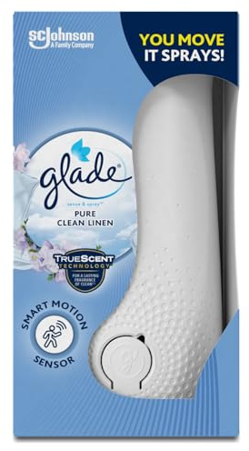 Glade Sense & Spray Air Freshener, Motion Activated Automatic Odour Eliminator for Home, Clean Linen, Starter Kit with Holder & 18 ml Refill