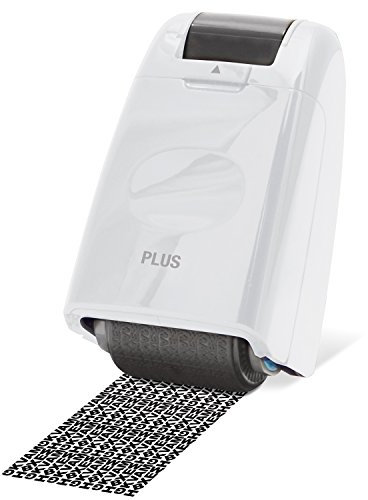 PLUS Japan, Datenschutz Rollstempel Camouflage in Weiß, Textschwärzer, Identitätsschutz, 1er Pack (1 x 1 Rollstempel)