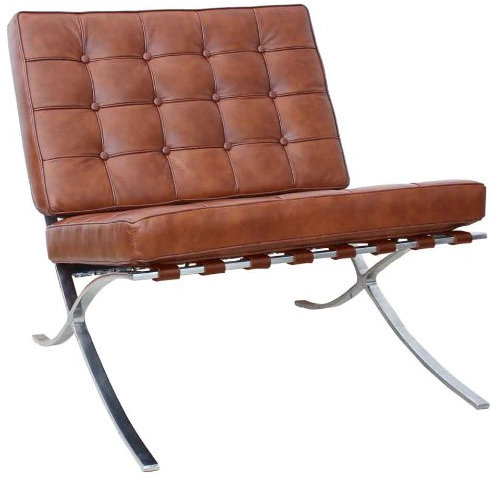 Mies Van Der Rohe Barcelona Sessel Cognac Braun Halb-Anilinleder